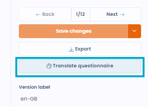 Bouton Traduire le questionnaire dans l'éditeur de modèle