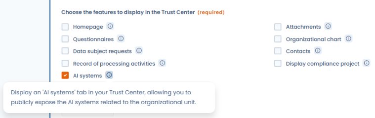 Case à cocher Systèmes d'IA dans la configuration du Trust Center avec infobulle